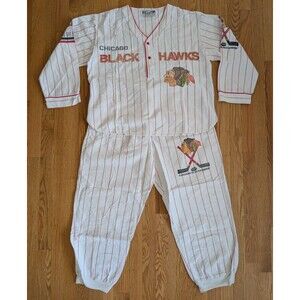 Vintage Chicago Blackhawks ESleep Pajama 2 piece Set Sleep Sz Large NHL 90's